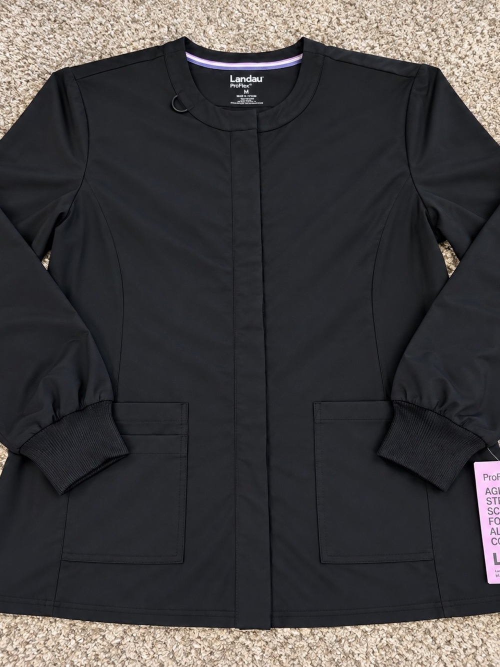 Landau ProFlex Women’s Black 3-Pocket Snap Front Scrub Jacket